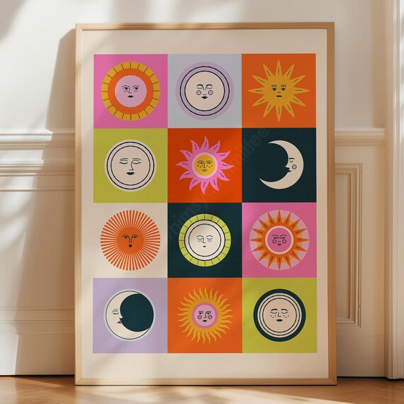 Sun Moon Art Print, Trendy Celestial Decor