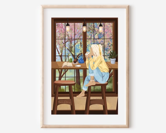 The Coffee Shop Boho Travel Poster, Cafe Decor