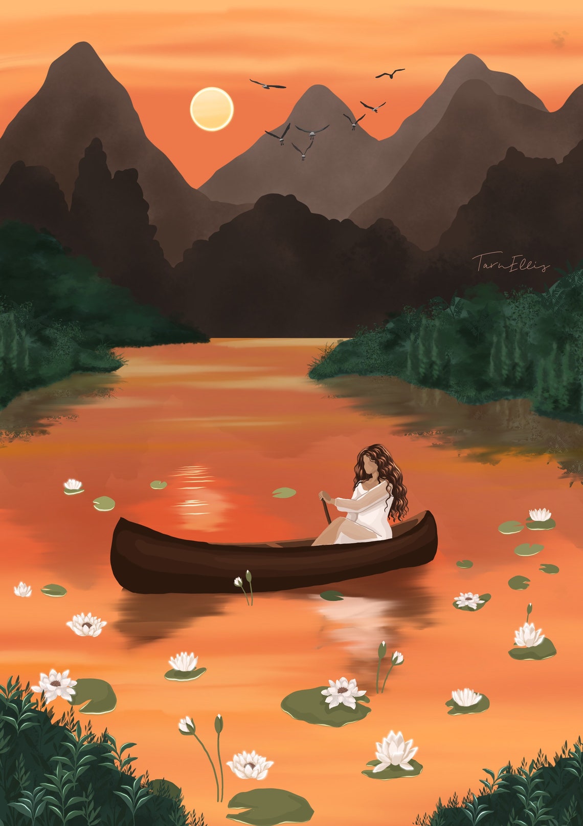 Sunset Canoe Solitude Journey Orange Mountain Lake Wanderlust Poster - Image 3