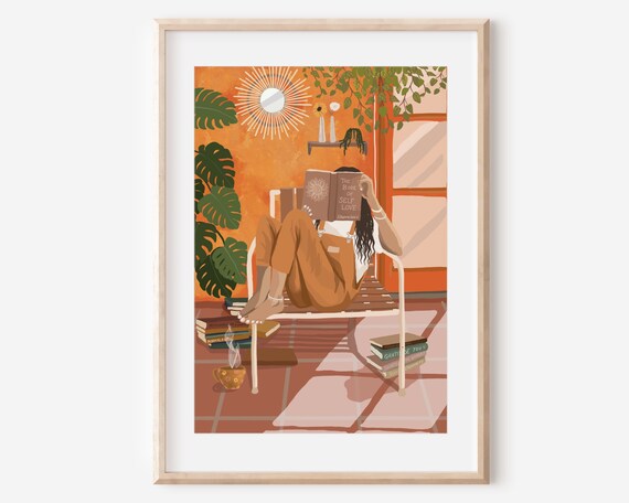 The Book Of Self Love Fine Art Print House Plants Reading Women Illustration Wall Decor Poster Spiritual Hippie Hippy Boho Witchy Plants
