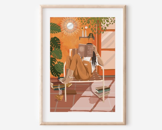 Woman Reading The Book Of Self Love Cozy Sunlit Patio Poster