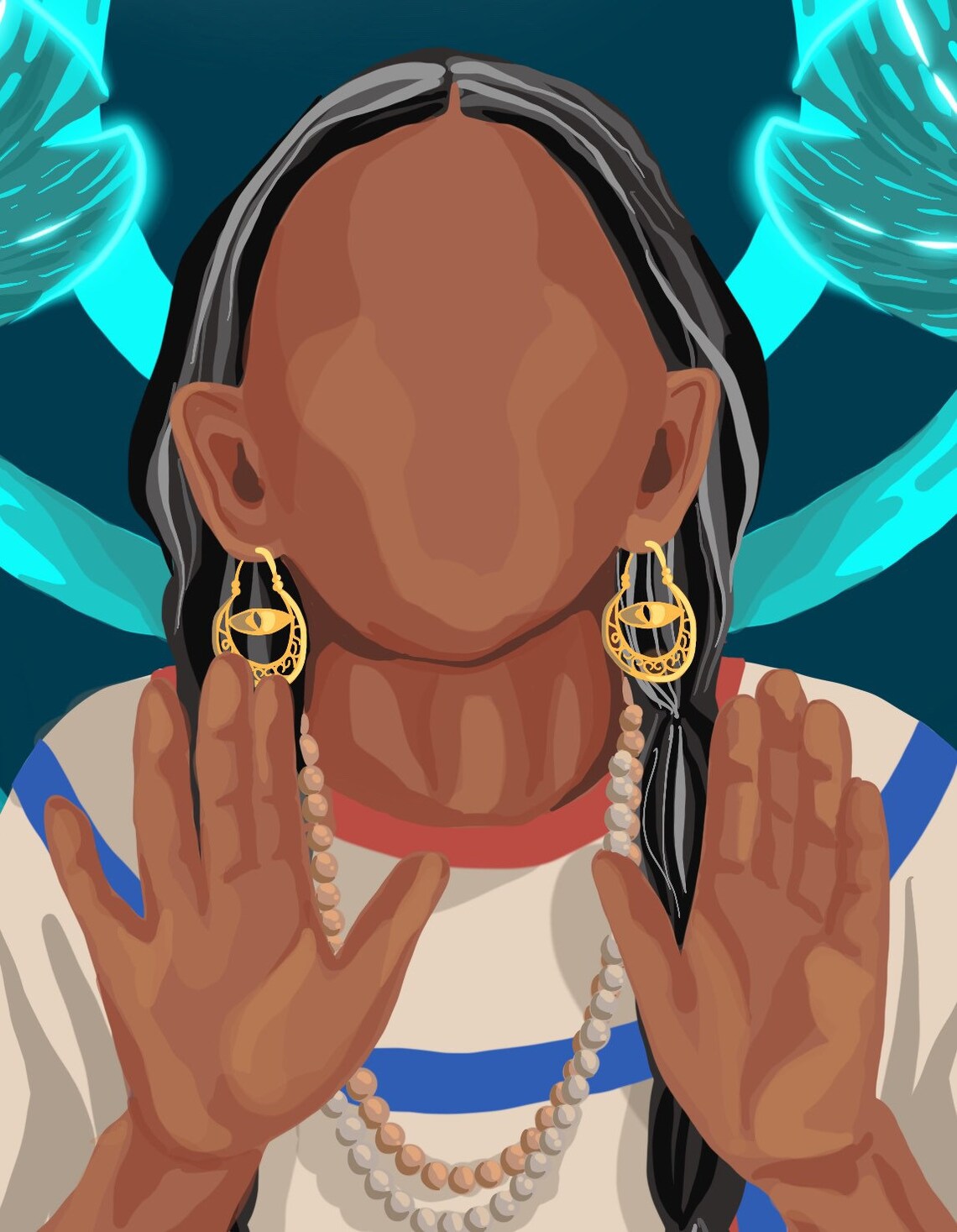 Spiritual Shaman Woman Glowing Mushrooms Moonlight Magic Poster - Image 3