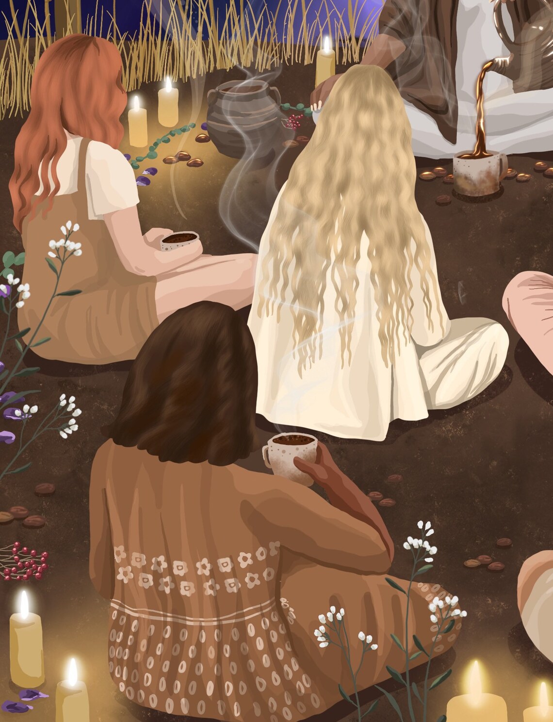 Cacao Ceremony Art Print, Witchy Moon Gathering - Image 2