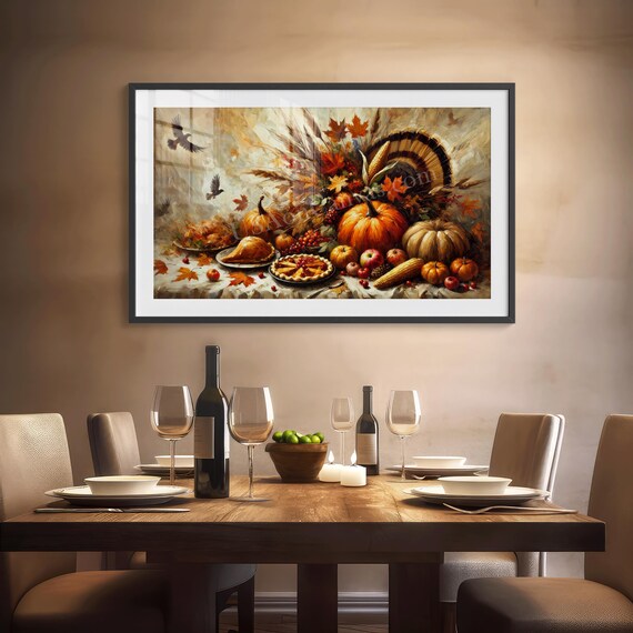 Thanksgiving Harvest Feast Still Life with Turkey and Pies Poster