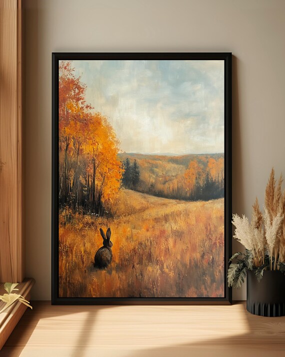 Autumn Meadow Rabbit Golden Field Fall Wildlife Landscape Nature Poster
