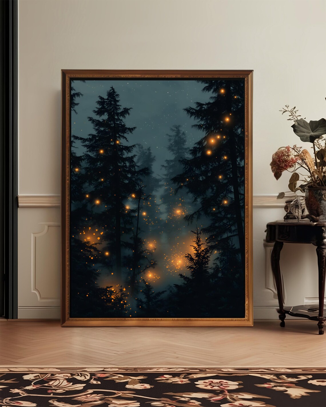 Enchanted Forest Firefly Art Print, Botanical Nature