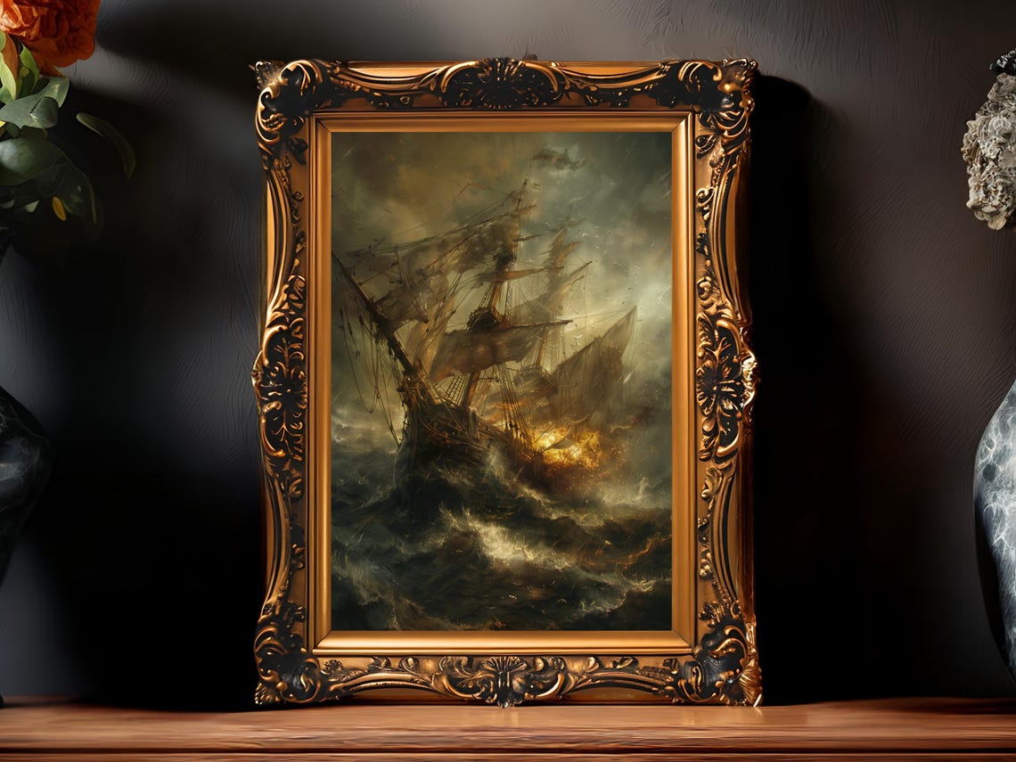 Nautical Dark Academia Ocean Art Print