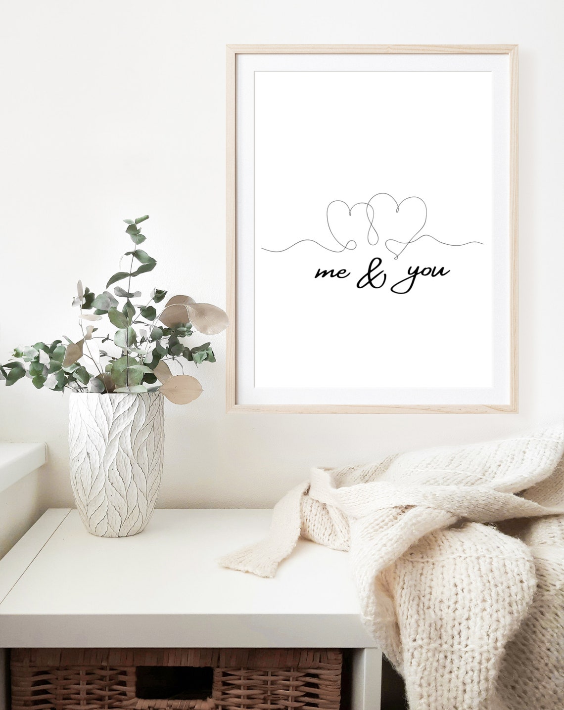 Me And You Continuous Line Hearts Romantic Couple Love Wall Art - Image 2