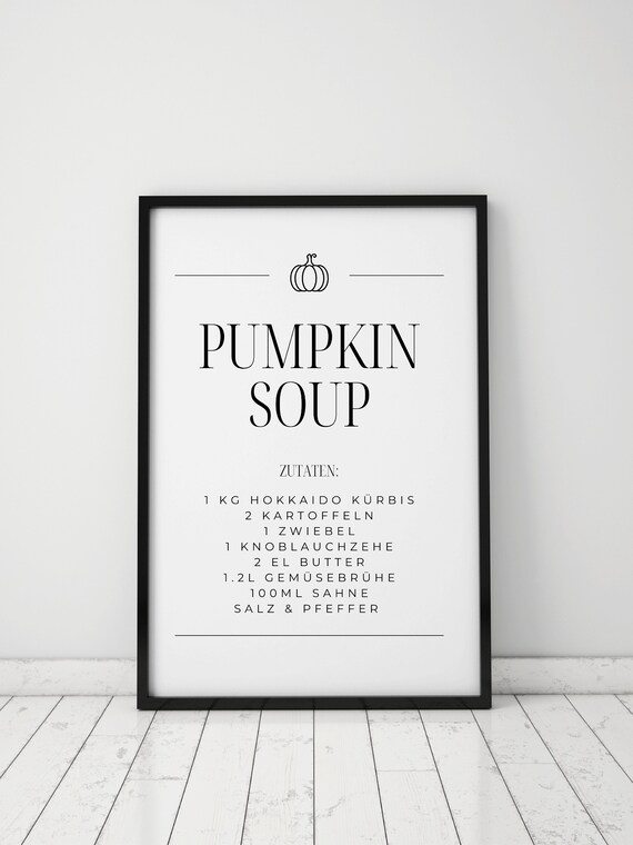 Pumpkin Soup German Recipe Ingredients Autumn Kitchen Wall Art