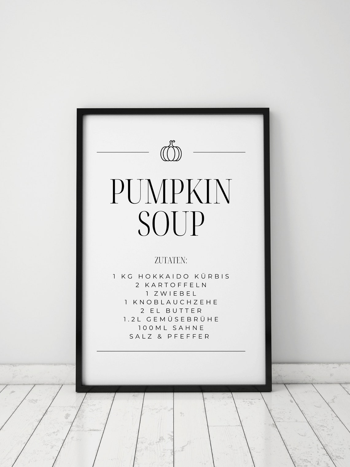 Pumpkin Soup German Recipe Ingredients Autumn Kitchen Wall Art