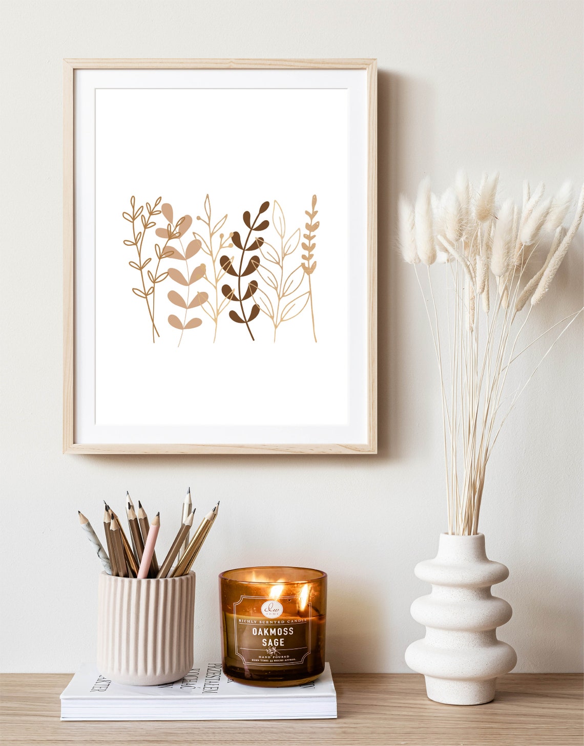 Neutral Botanical Leaf Branches Minimalist Boho Wall Decor Poster - Image 2