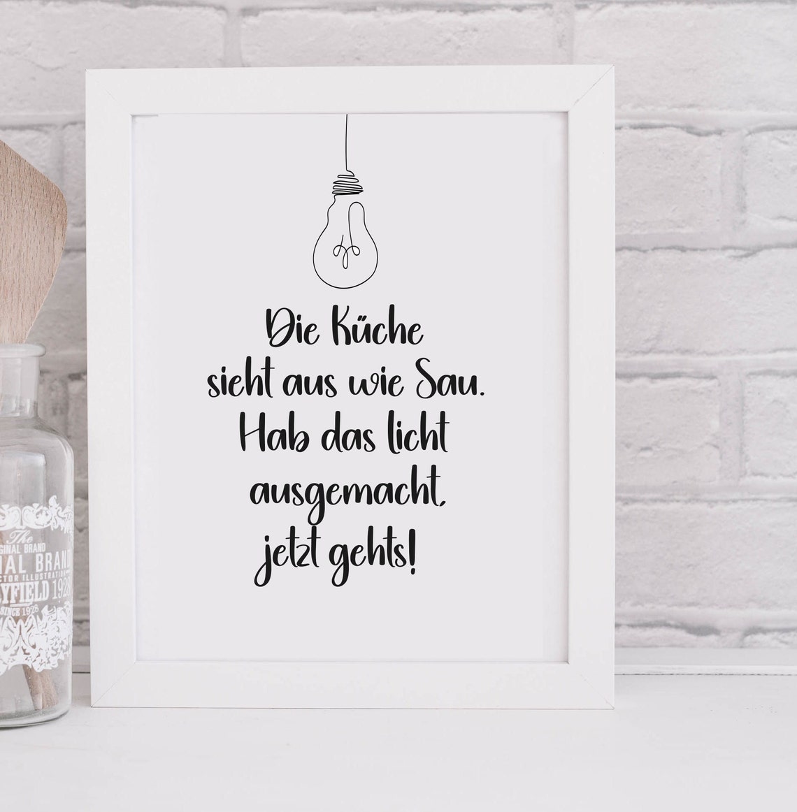 Funny German Kitchen Quote Lightbulb Saying Typography Poster - Image 2