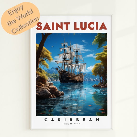 Saint Lucia Travel Poster, Caribbean Coast