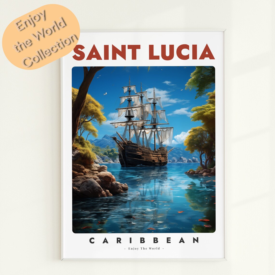 Saint Lucia Travel Poster, Caribbean Coast