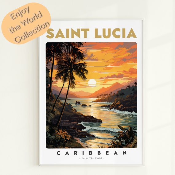 Saint Lucia Travel Print Caribbean Coast Poster