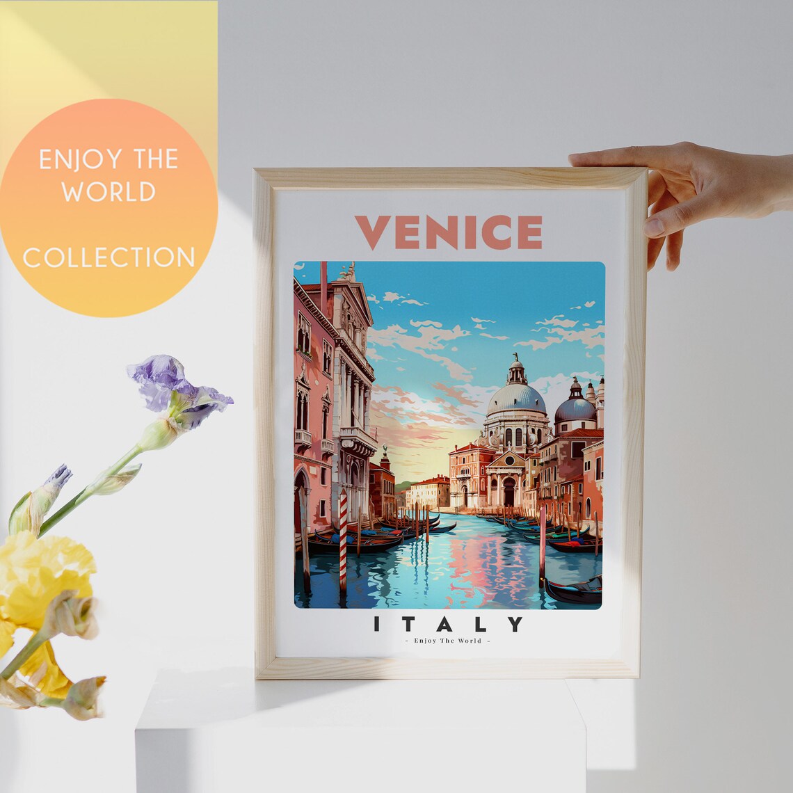 Venice Italy Grand Canal Gondolas Basilica Vintage Travel Poster