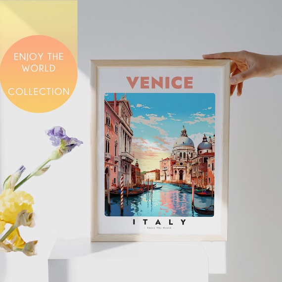 Venice Italy Grand Canal Gondolas Basilica Vintage Travel Poster