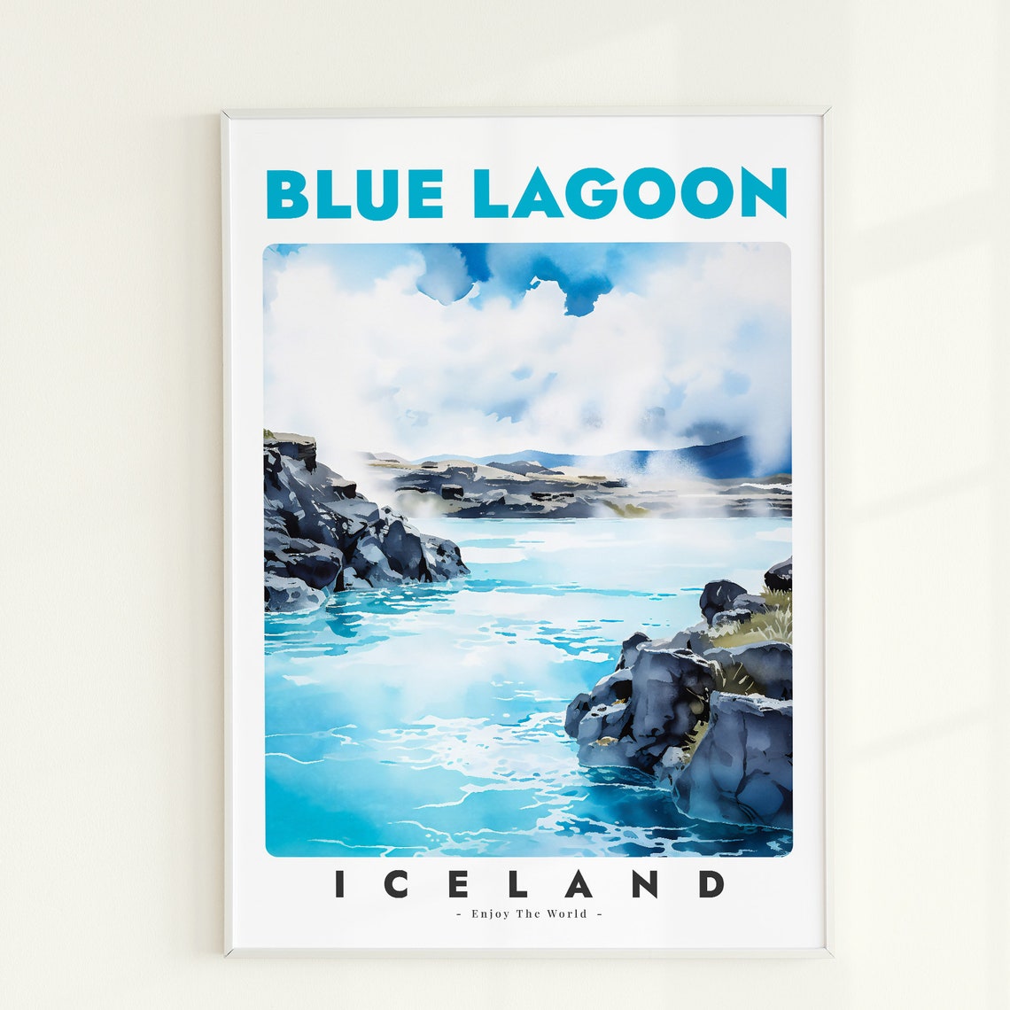 Blue Lagoon Iceland Steaming Blue Waters Retro Travel Poster