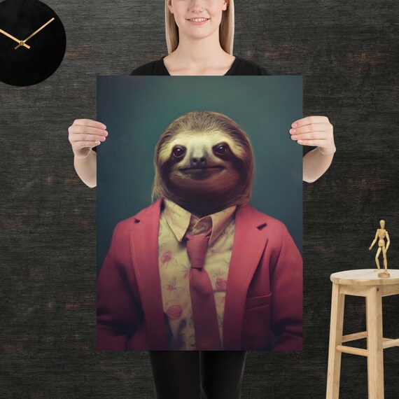 Sloth 80s Style Retro Poster Eighties Wall Art Living Room Funny Decor