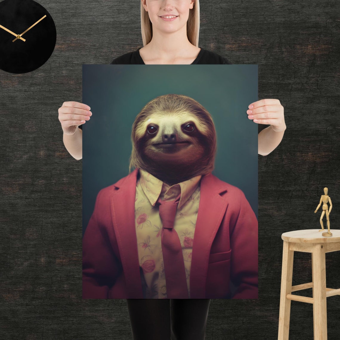 Dapper Sloth In Blazer And Tie 80s Style Retro Portrait Poster