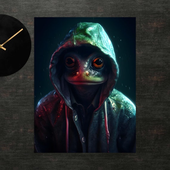 Frog In Raincoat Poster Art Wall Print Funny Animals Clothed Animal Cute