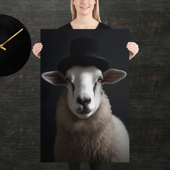 Tophat Sheep Cute Animal Poster Fancy Portrait Unique Art