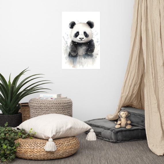 Cute Panda Poster Baby Art Nursery Watercolor Adorable Animal Childrens Room Wall