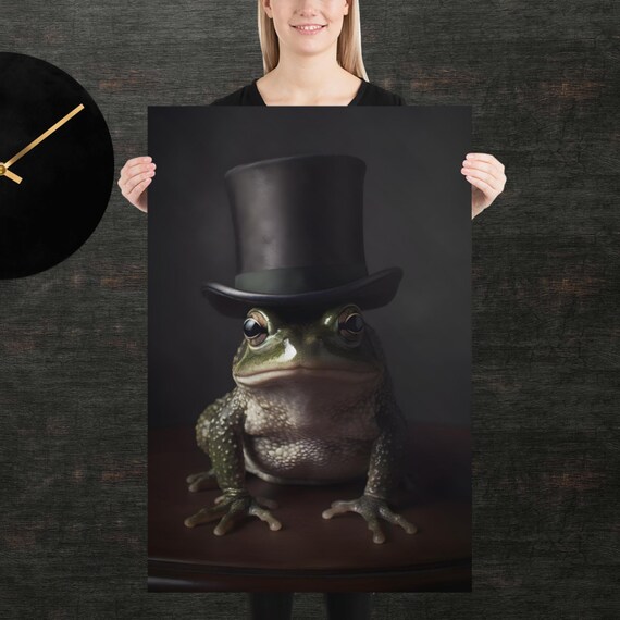 Fancy Frog Wearing Top Hat Funny Animal Portrait Dark Poster