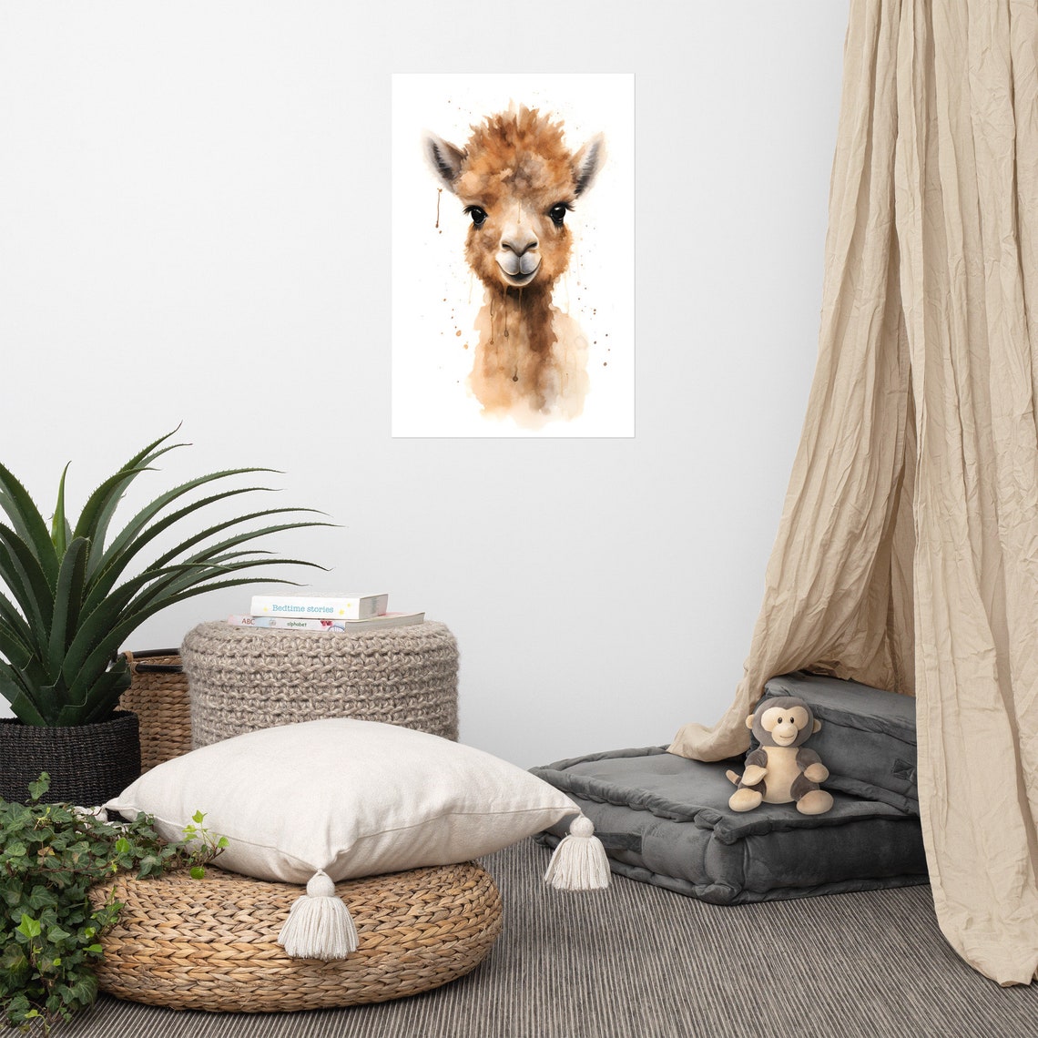 Cute Baby Camel Calf Watercolor Painting Nursery Decor Poster