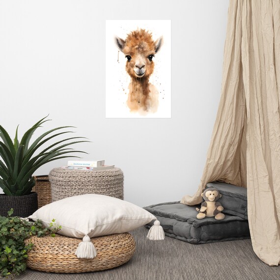 Cute Baby Camel Calf Watercolor Painting Nursery Decor Poster