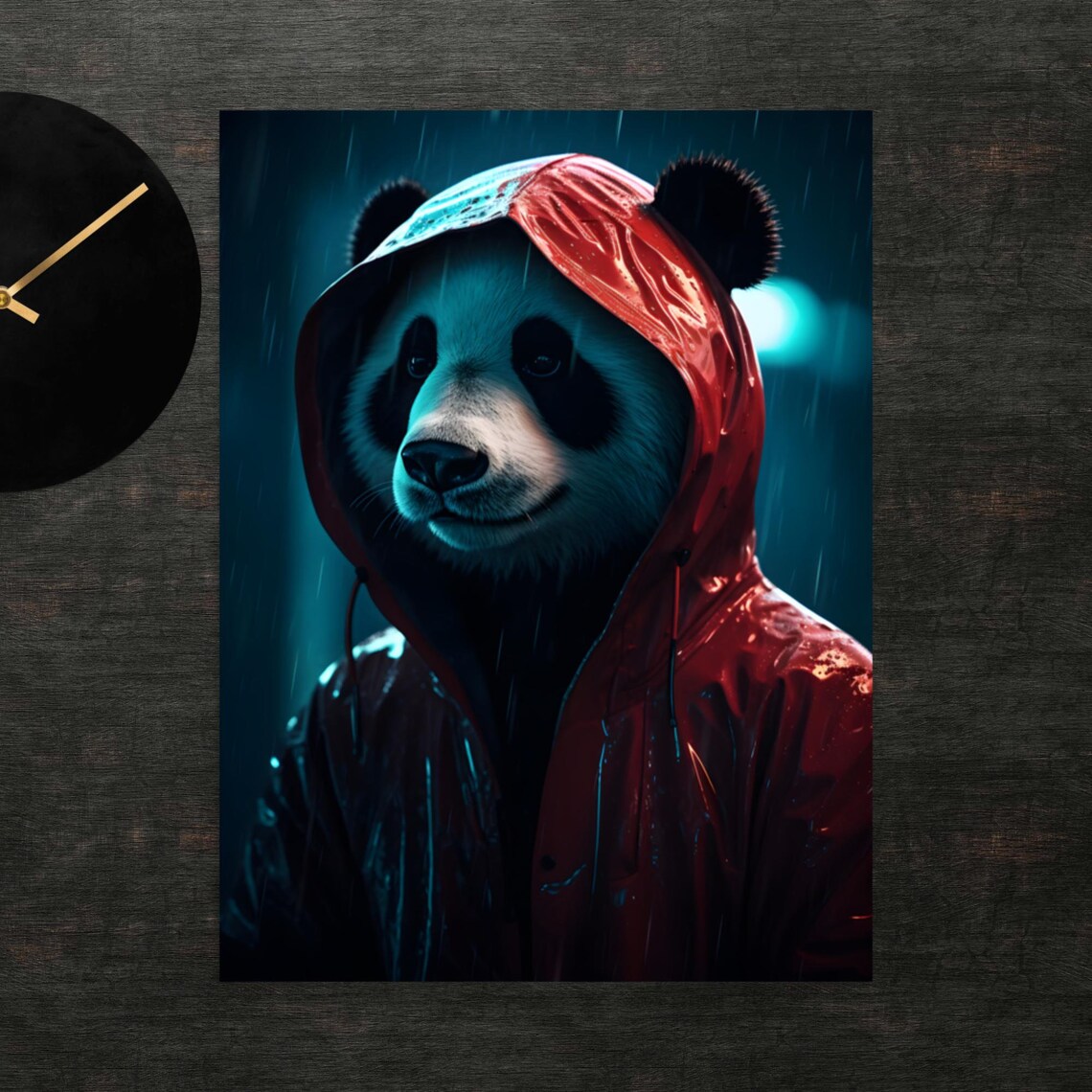 Panda In Raincoat Poster Art Wall Print Funny Animals Clothed Animal Cute