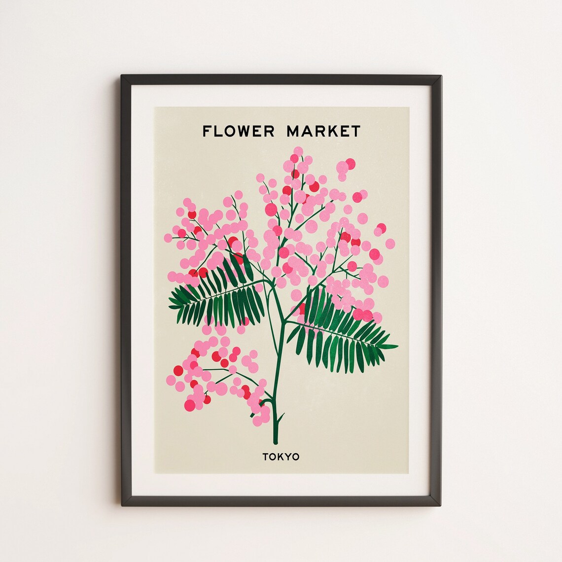 Tokyo Flower Market Pink Blossom Mid Century Botanical Art Print