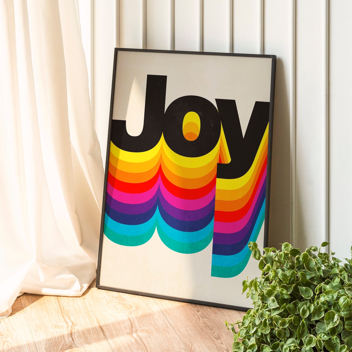 Joy Retro Typography Rainbow Stripe Seventies Word Art Poster