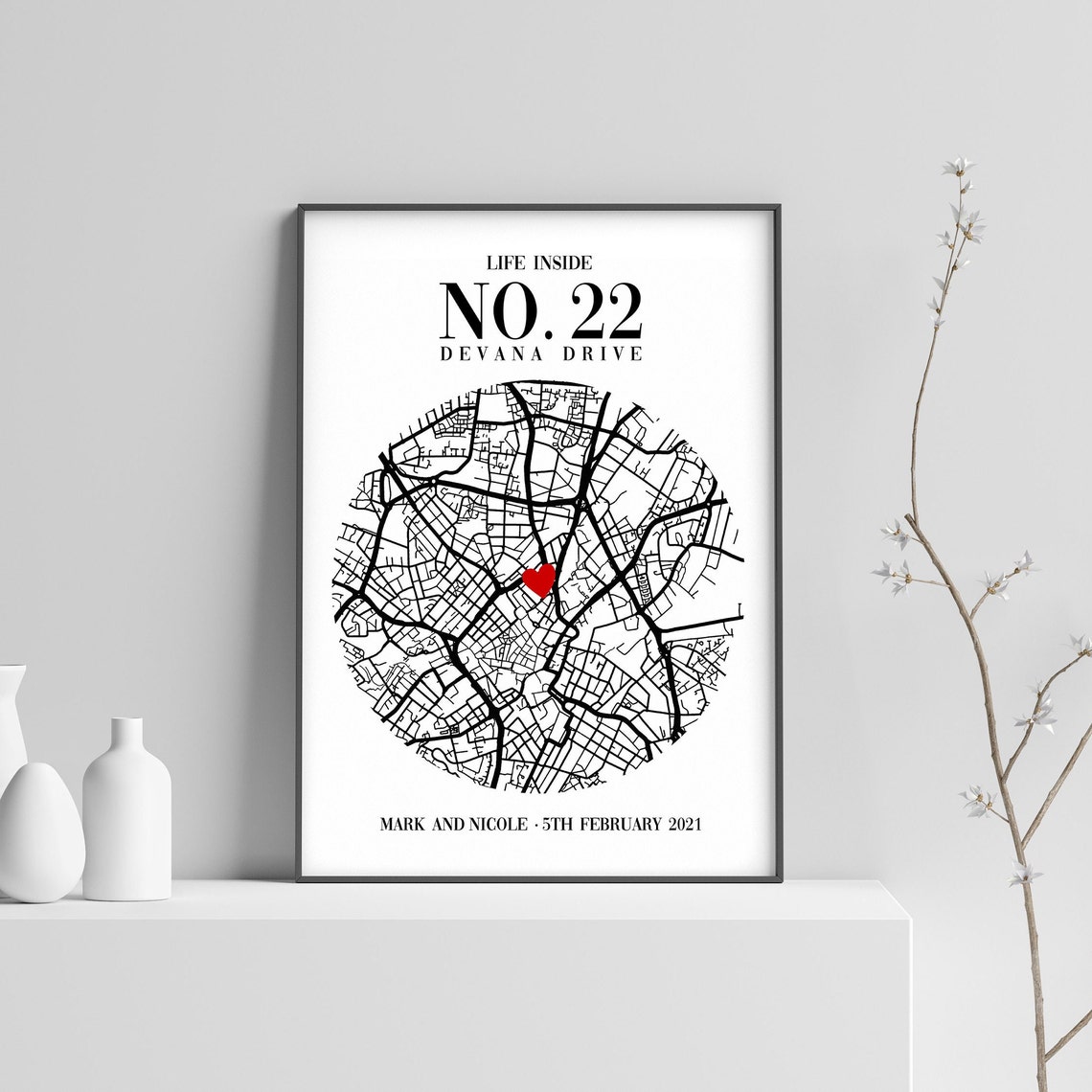 Personalised New Home Map Print Heart Location Housewarming Gift