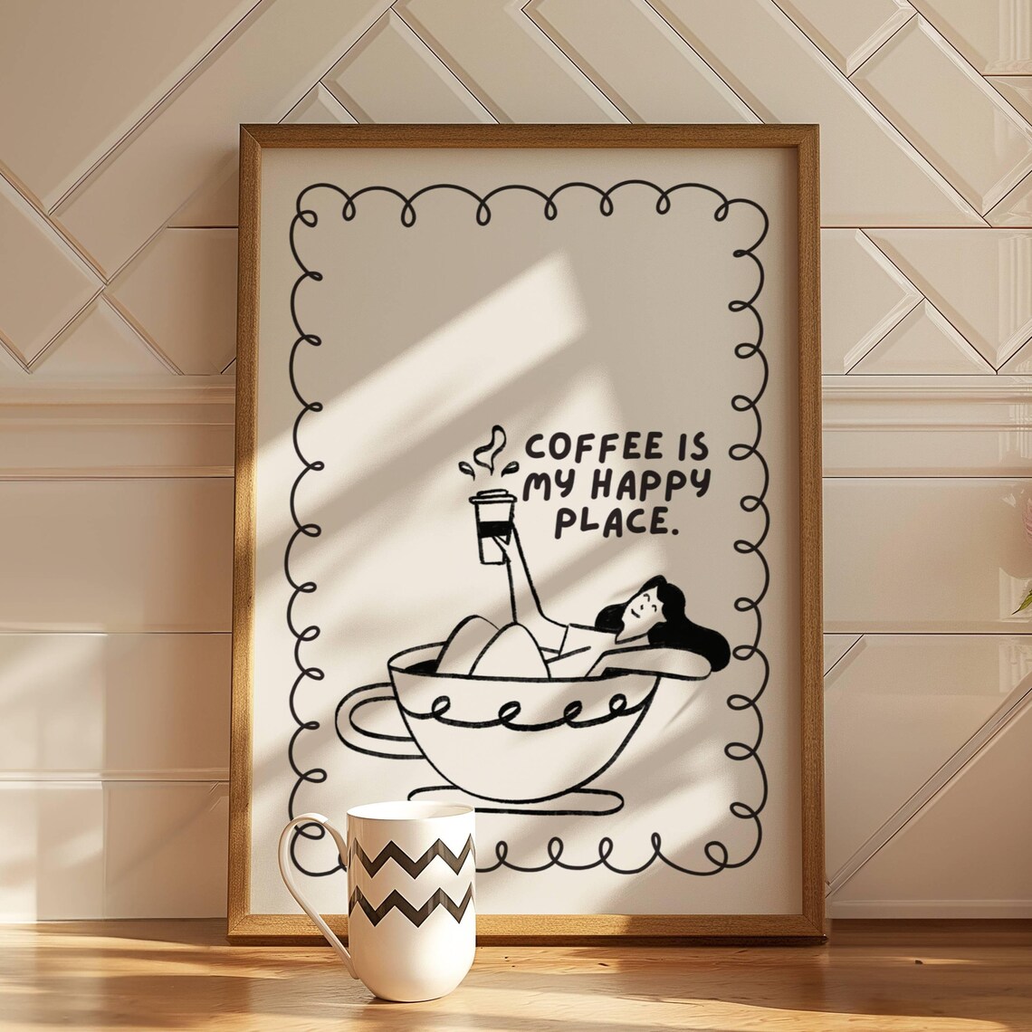 Espresso Doodle Art Print, Minimalist Coffee Bar Decor