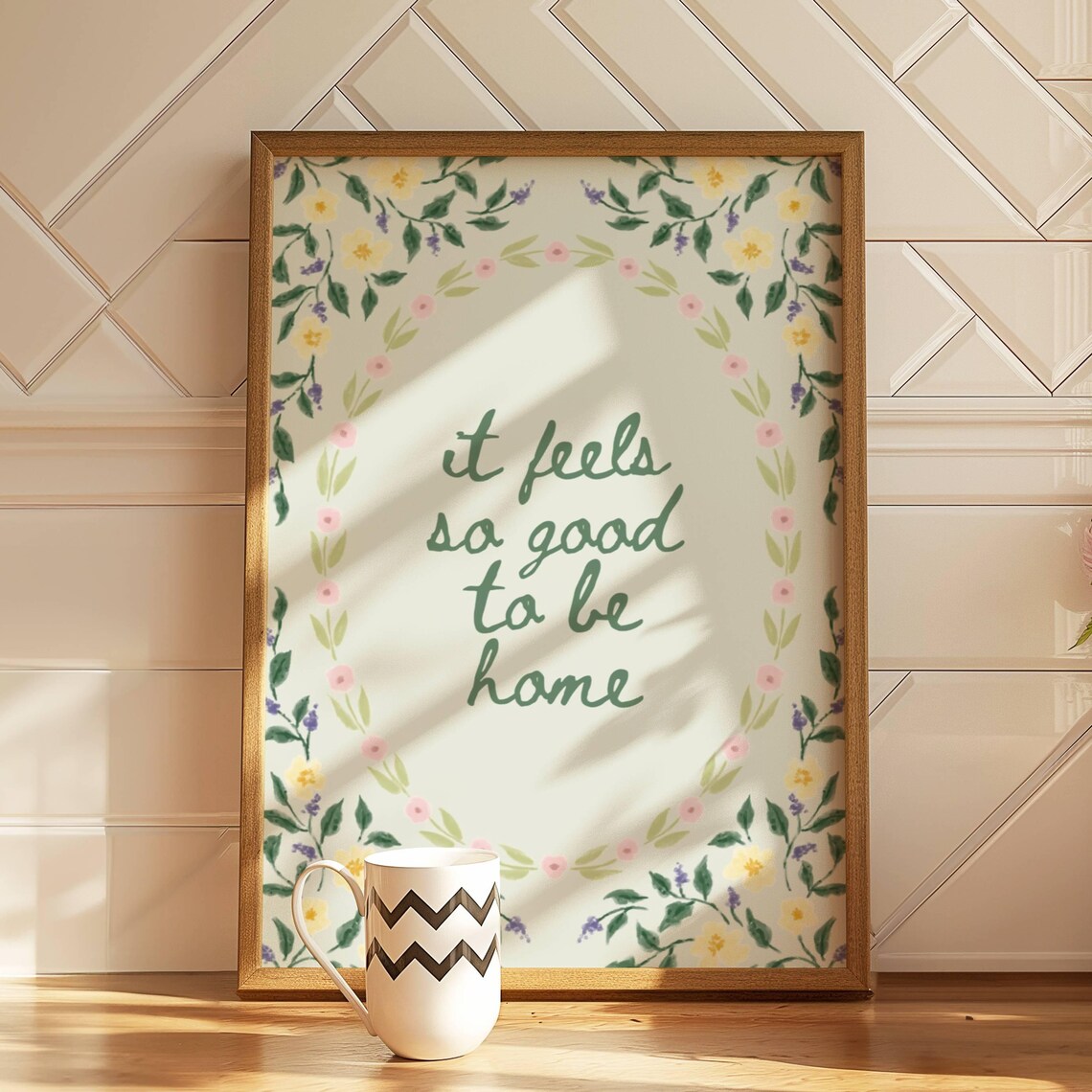 It Feels So Good To Be Home Quote Floral Wreath Entryway Wall Art