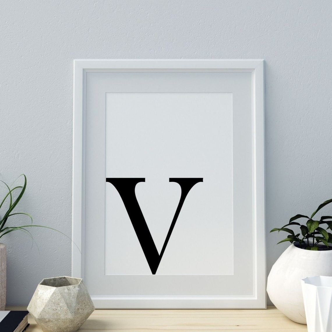 Letter V, Minimalist Monogram Art Print