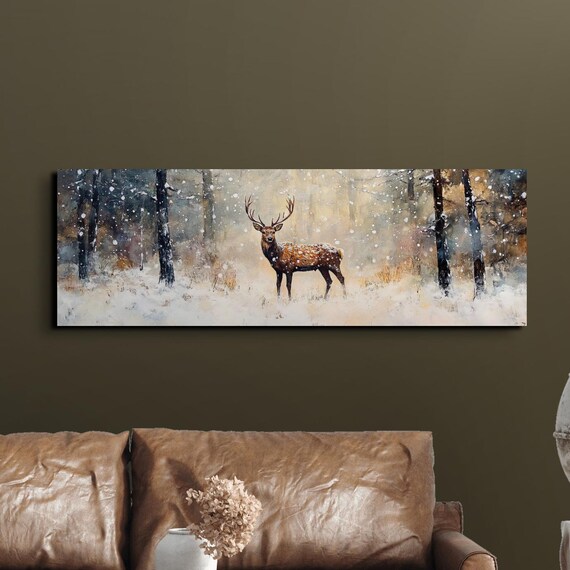 Elk Standing In Snowy Forest Winter Wildlife Painting Poster
