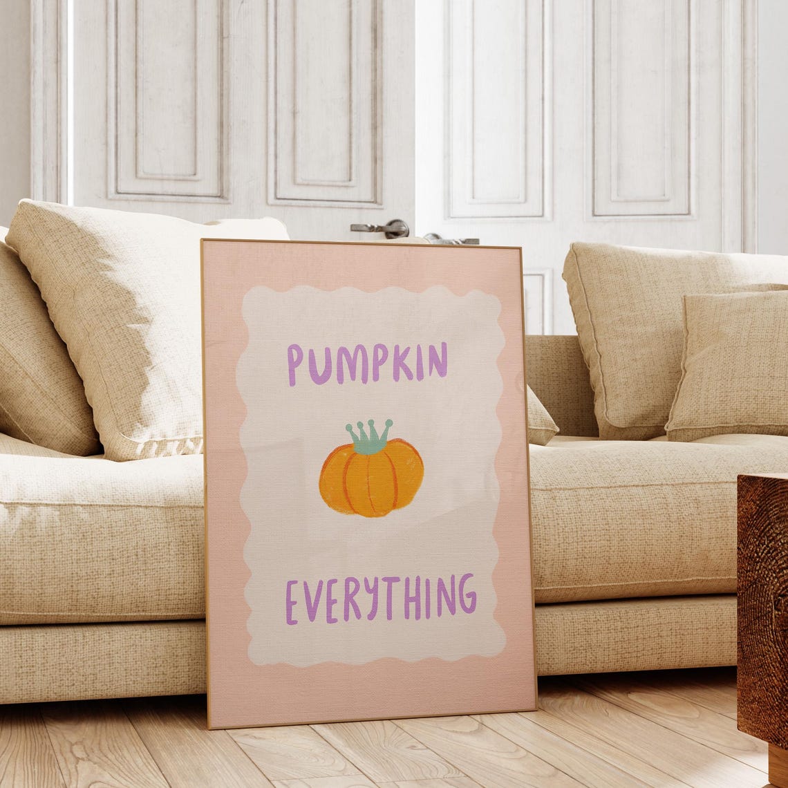 Pumpkin Everything Hand Lettered Pink Fall Autumn Art Poster