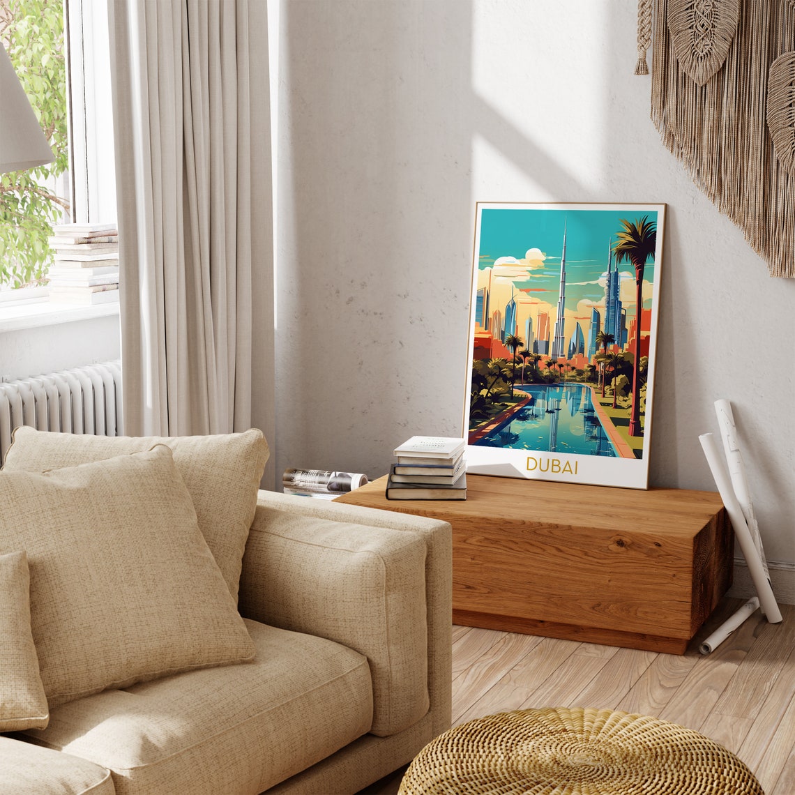 Dubai Skyline Palm Trees Marina Reflection UAE Travel Poster - Image 3