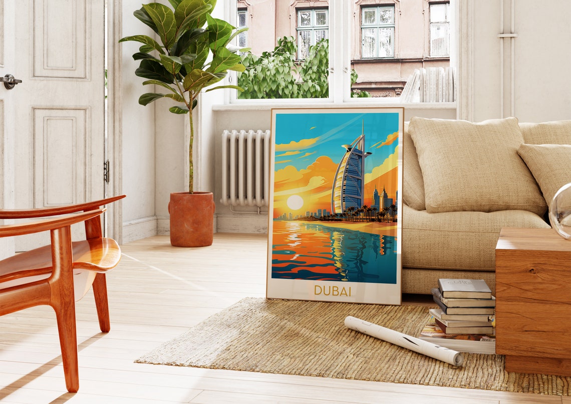 Dubai Burj Al Arab Sunset Beach Skyline Vibrant Pop Art Poster - Image 4