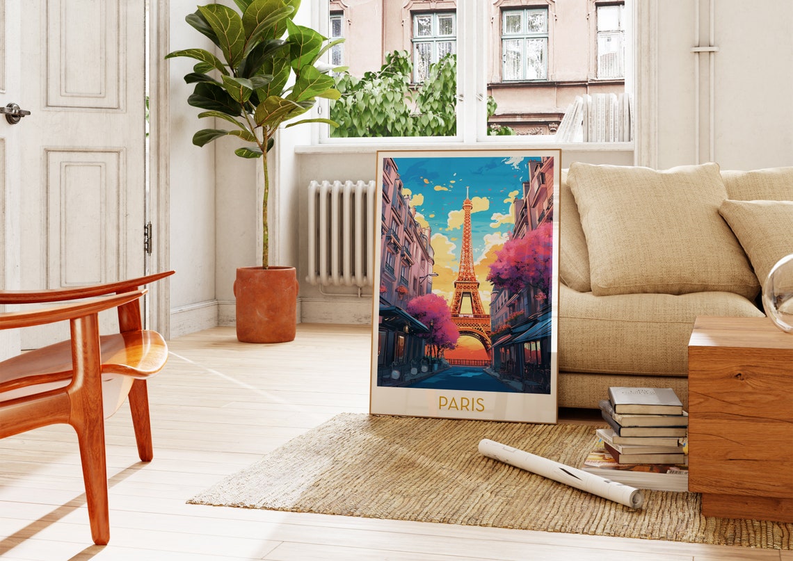 Paris France Eiffel Tower Spring Blossoms Pop Art Travel Poster - Image 4