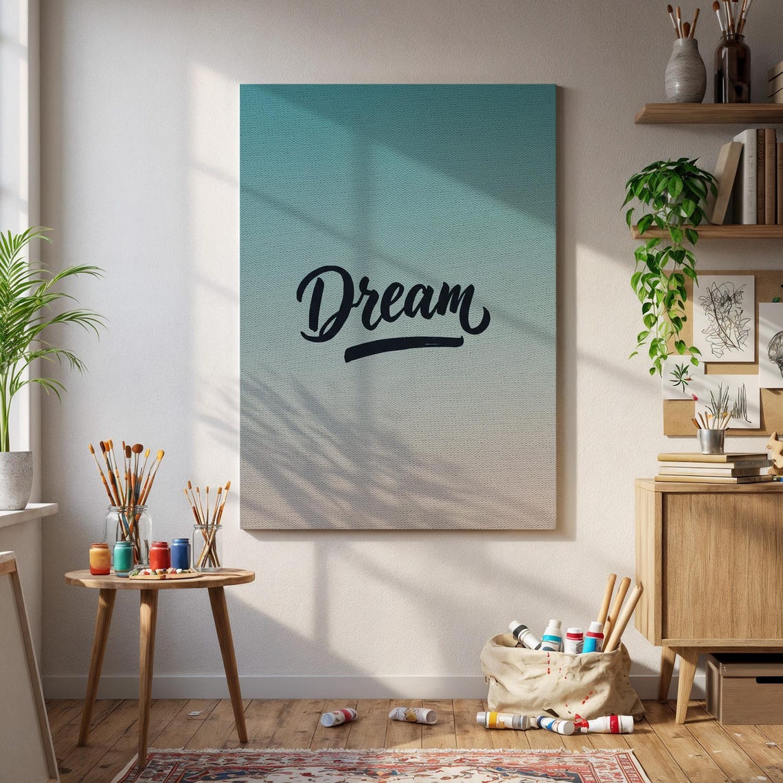 Dream Wall Art Framed Blue Gradient Minimalist Poster With Inspiring Calligraphy Motivational Typography Print For Bedroom Or Office