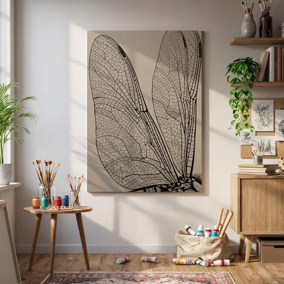 Framed Dragonfly Wing Wall Artmacro Insect Anatomy Canvas Printbotanical Nature Study Posterelegant Minimal Line Drawing For Decor Home