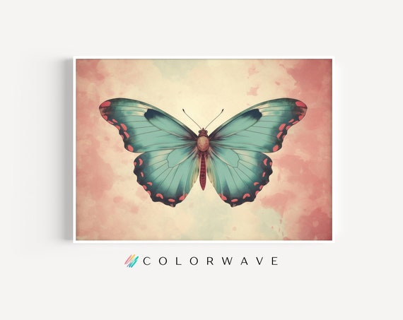 Teal Butterfly Trendy Wall Art Print Altered Pop Art Aesthetic Art Prints Gift For Her College Dorm Decor