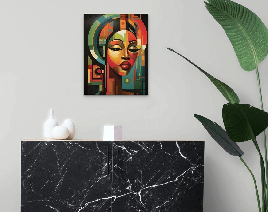 Geometric Afrocentric Woman Portrait Red Green Abstract Poster