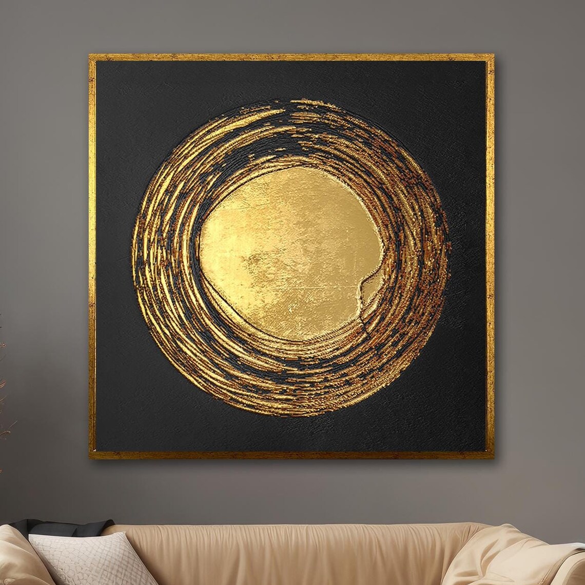 Golden Spiral Ring Abstract Black Gold Glitter Textured Art Poster