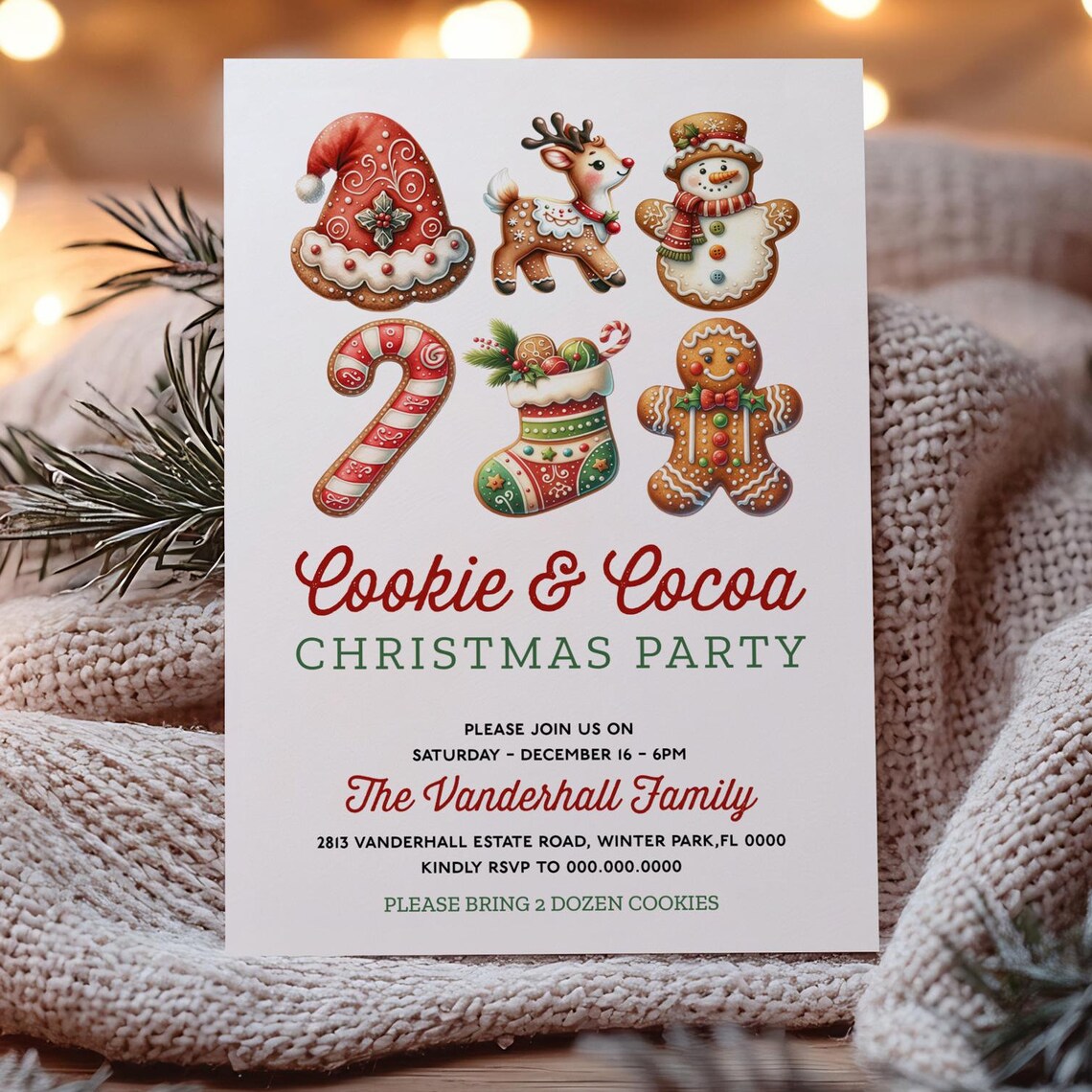 Cookie And Cocoa Christmas Party Invitation Gingerbread Holiday Poster