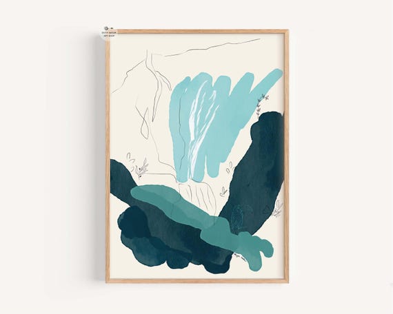 Modern Abstract Watercolor Print Instant Cool Tones Wall Art For Minimalist Decor Inspired By Nature Home