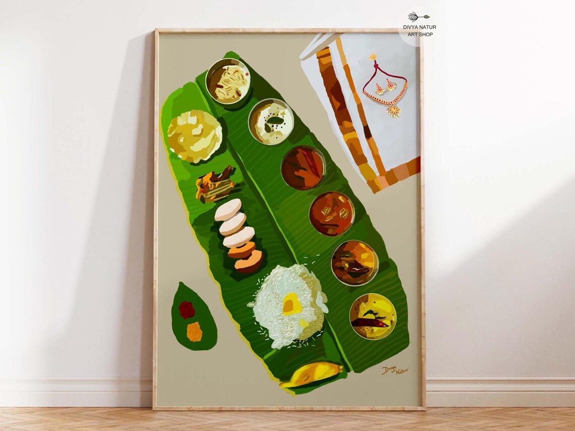 South Food Art Print, Instant Sadhya Banana Leaf